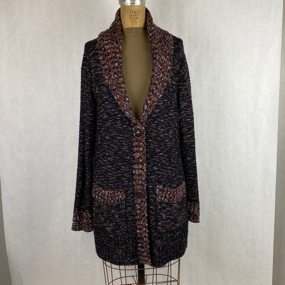 Coldwater Creek Long Cardigan Sweater Size XL Chunky Knit Button Front
